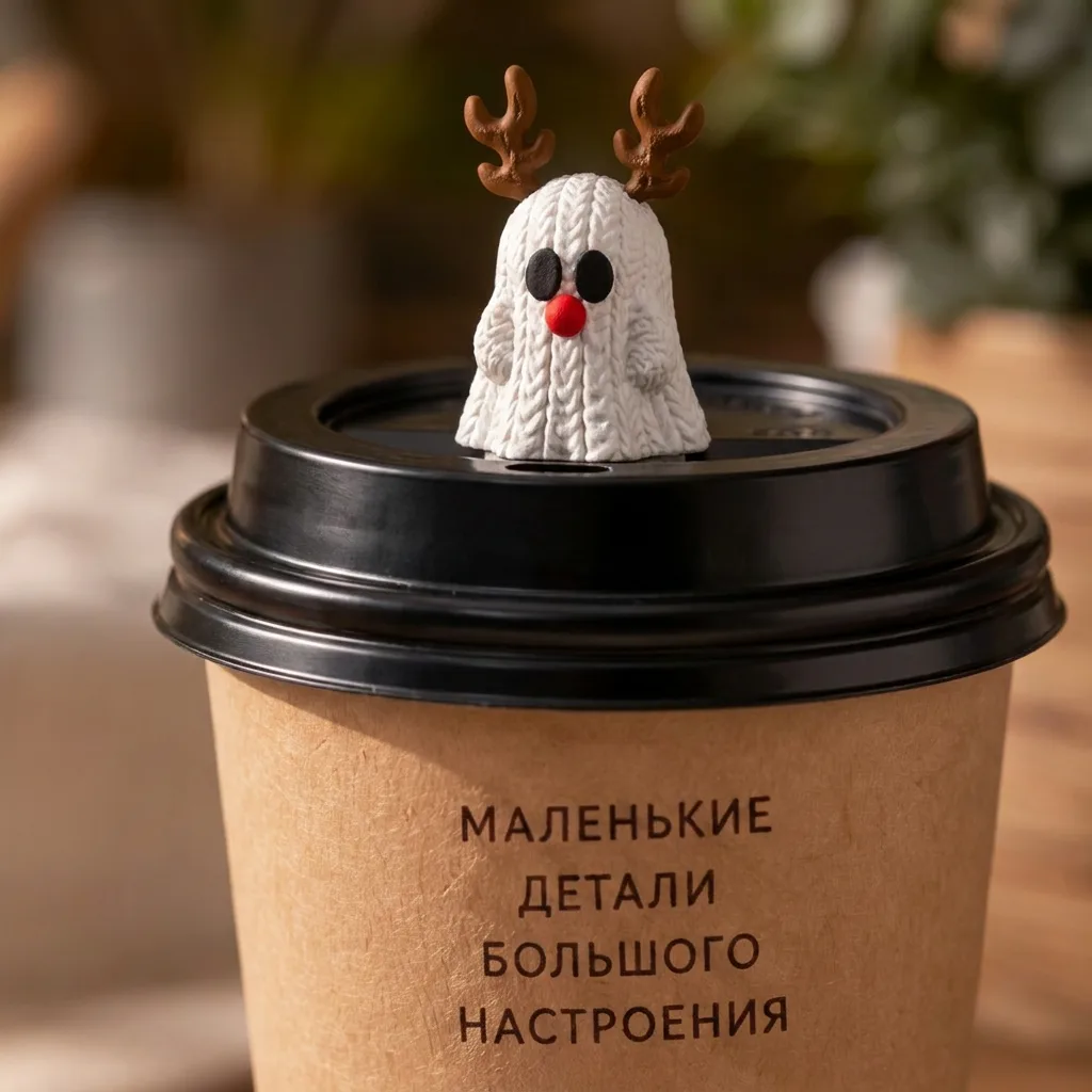Топперы для напитков и кофе "Новогодние вязанные призраки" — фото 2