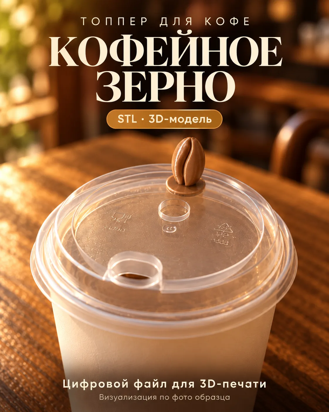 Набор топперов для кофе — 4 дизайна, 8 STL: с отверстием и без — фото 3