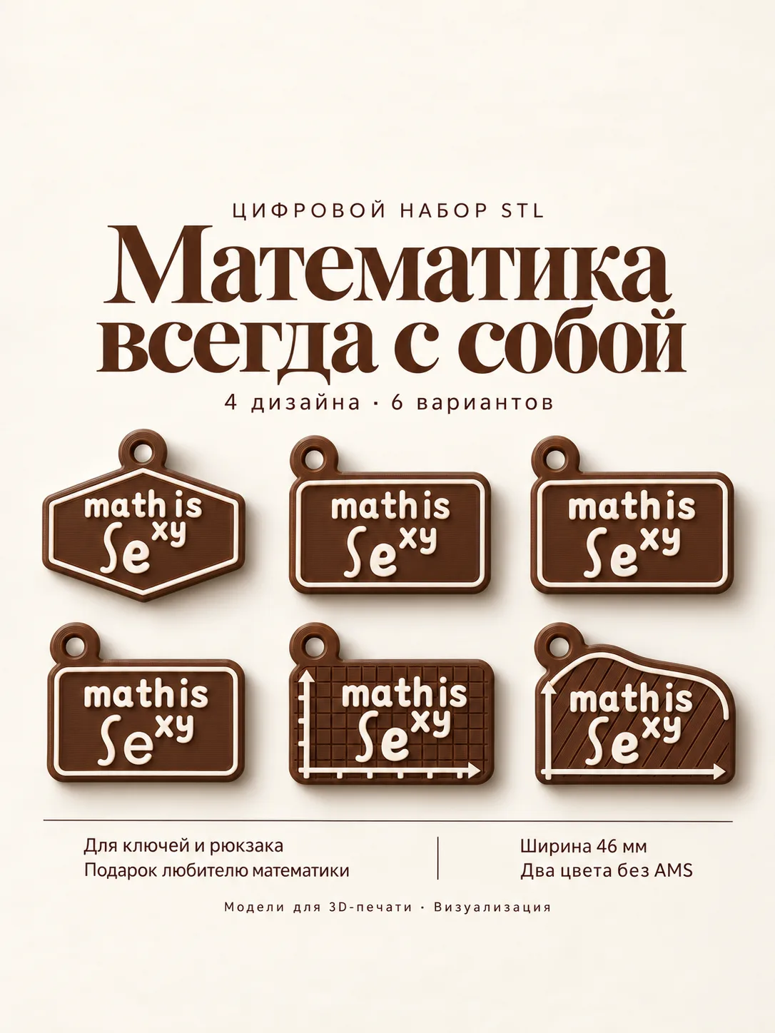 🧮 Математика всегда с собой — 6 брелоков STL для 3D-печати — фото 2